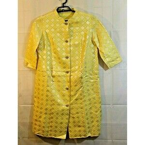 Vintage 1960s Ed Volin New York Maternity Yellow Dress Rhinestone Buttons Size 8